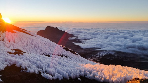 Kilimanjaro climbers at dawn