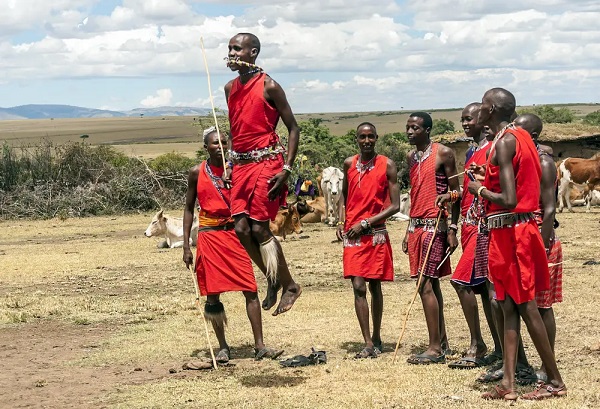Maasai jumping ceremony group